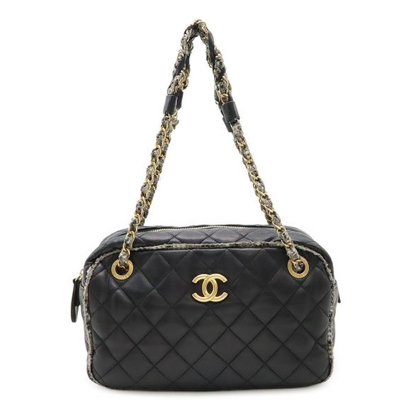 Chanel Matelasse Coco Mark Shoulder Bag Chain Shoulder Lambskin Tweed Black - Picture 1 of 9